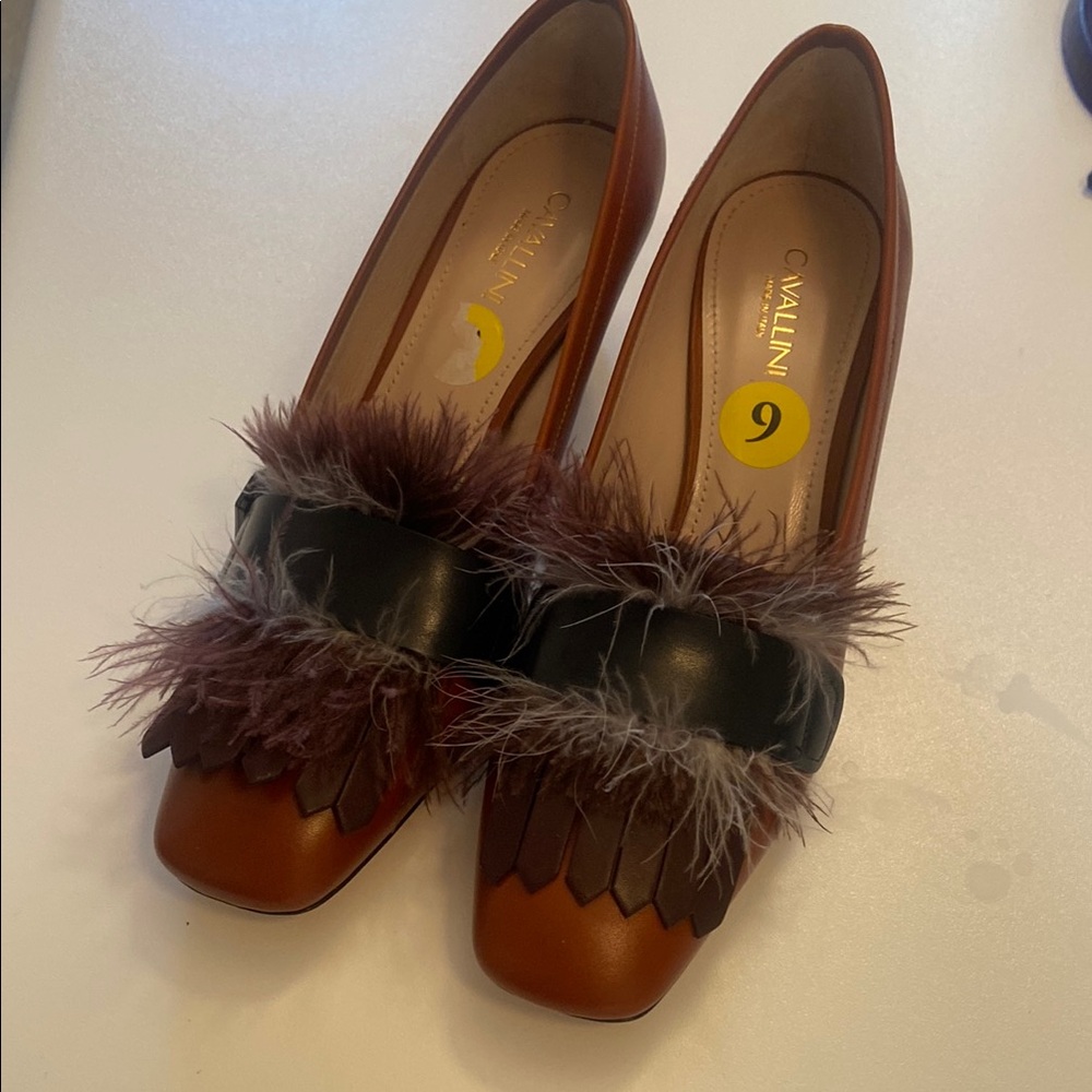 Cavalini Brown Heels with Fur Detail and Block Heel. New never worn